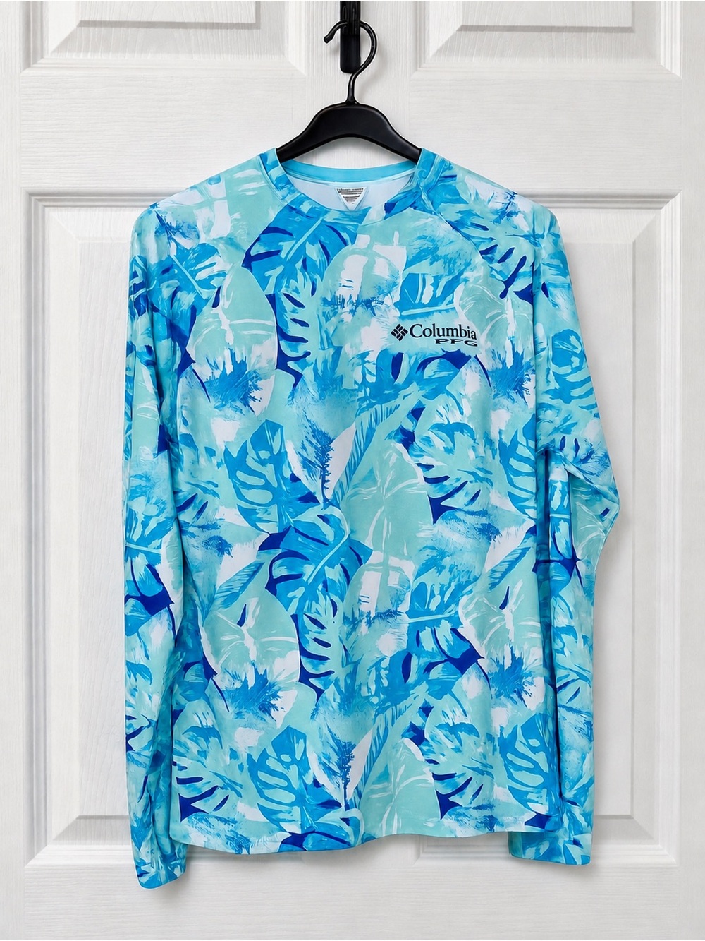 Columbia PFG UV Protection Performance Fishing Tropical Floral Shirt Blue XL